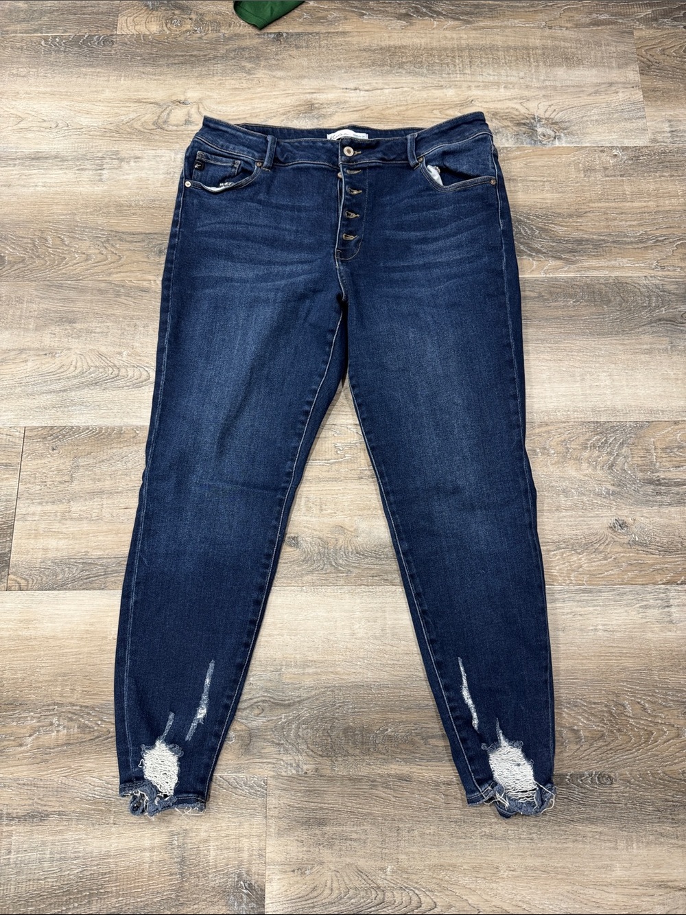 KanCan Dark Blue High-Rise Skinny Jeans with Distressed Ankles